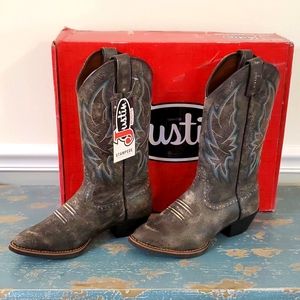 NIB Justin Stampede Calimero Graphite Cowboy Boots